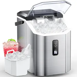 Nugget Ice Maker Countertop, Chewable Nugget Ice Cubes Machine, Quick Ice Making 34Lbs/Day, Self-Cleaning, Portable Stainless Steel Ice Machine for Home Kitchen Office Party