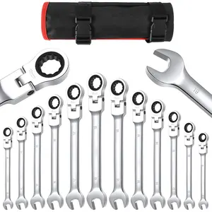 Cr-V Wrench Sets, 12-Piece Flex-Head Ratcheting Combination Set - Metric 9-18 mm, 72-Teeth Cr-V Steel, with Storage Bag for Truck and Garage Projects