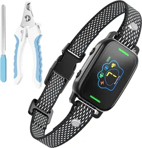 Malleable Dog Bark Collar with Nail Filer & Clipper - Rechargeable Anti Barking Collar for Small, Medium and Large Dogs, Beep Vibration Shock Collar with 7 Adjustable Sensitivity Levels (Black)