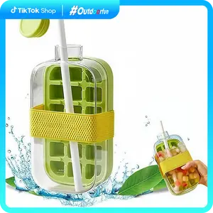 2025 New 2 in 1  Cube Tray Water Bottle with Lid and Bin, No touch  Cube Tray,   Release for Freezer, Perfect for Coffee, Juice, and Beverages Utensils 18Grids Green Portable Portable Ice reusable Durable Mold kitchen containers Outdoorfun