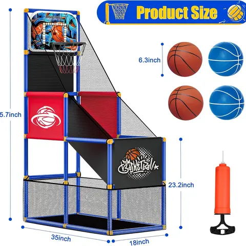 CuLiDing Kids Arcade Basketball Hoop Equipment - Adjustable Height, BPA-Free, Unisex Single-Shot Portable Bouncing Ball Toy with Scoring Mode, 4 Balls, Indoor-Outdoor Sports Gear for 3-8 Years Old Toddlers, Fun Ideal Gift for Children's Day/Father's Day