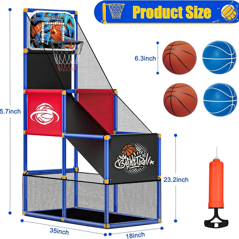 CuLiDing Kids Arcade Basketball Hoop Equipment - Adjustable Height, BPA-Free, Unisex Single-Shot Portable Bouncing Ball Toy with Scoring Mode, 4 Balls, Indoor-Outdoor Sports Gear for 3-8 Years Old Toddlers, Fun Ideal Gift for Children's Day/Father's Day