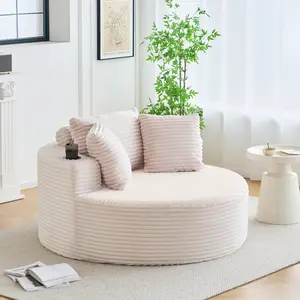 55" Oversized Corduroy Chaise Lounge Chair, Deep Seat Circle Sleeper Sofa for Living Room, Bedroom, Cloud Single Couch with Cup Holders – No Assembly Needed