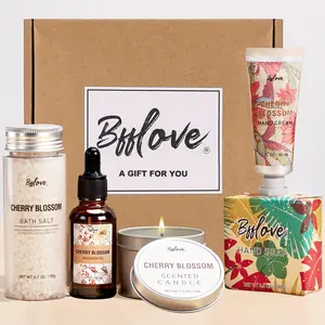 5pcs Cherry Blossom Bath Spa Set, with Massage Oil, Scented Candle, Bath Salts, Hand Cream, Home Spa Kit, Body Care Moisturize Self Care Bundles Mother's Day Gift For Mom Pamper Your Mother