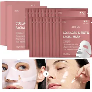20 Sheets Collagen & Biotin Face Mask, Alcohol-Free, Low Sensitivity, Strong Hydration, Smooths Skin, Suitable for All Skin Types, Collagen Night Mask