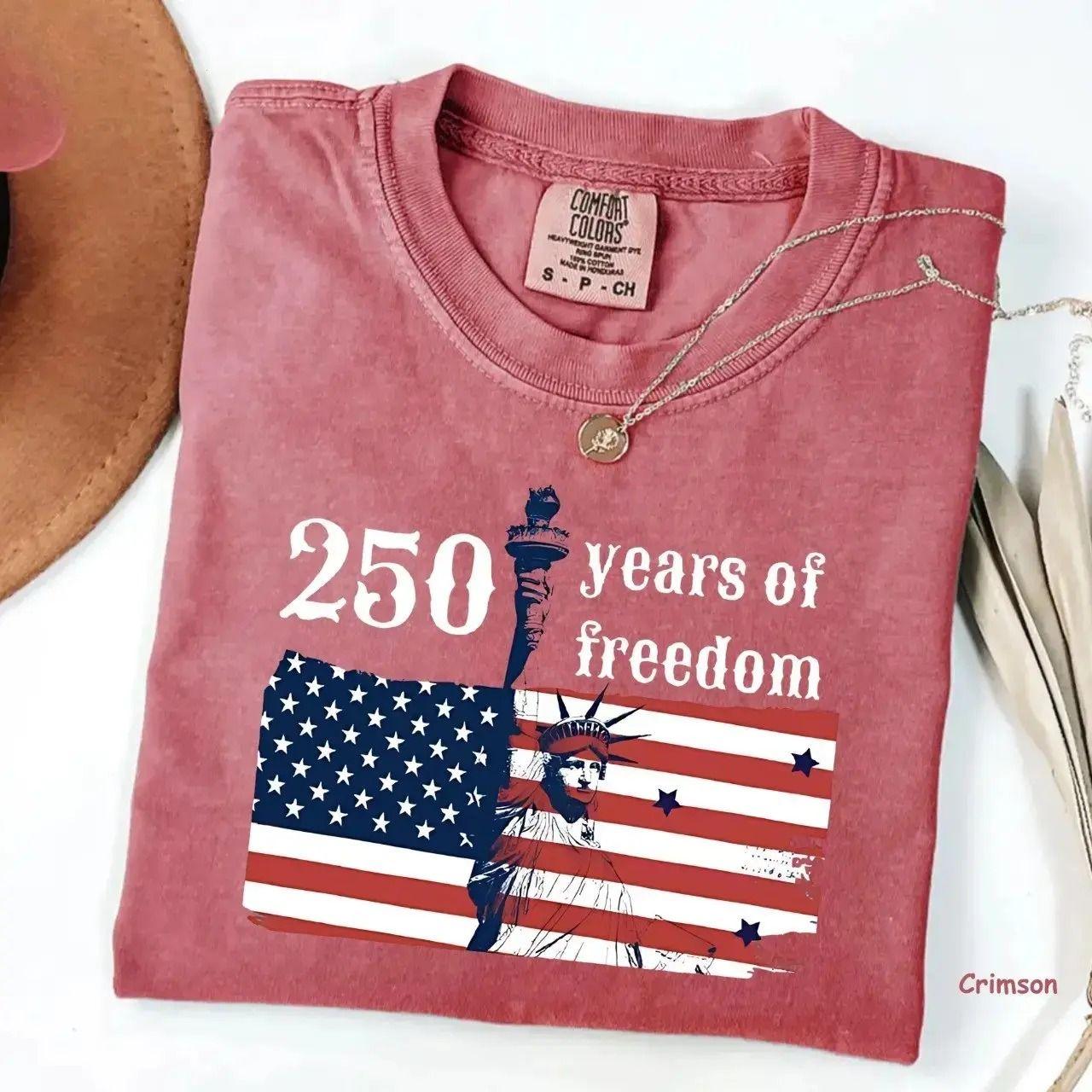 Comfort Colors 250 Years Of Freedom Patriotic Tshirt For America Anniversary, Graphic Tee With Statue Of Liberty USA Print, Apparel Made In The USA