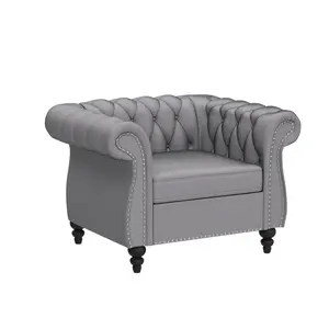 Giratree Velvet Chesterfield Single Chair, Medieval Modern Style Single Sofa Chair featuring button-and-hook backrest and stud detailing, rolled arms, soft upholstery casual chair, suitable for home bedrooms and reading rooms