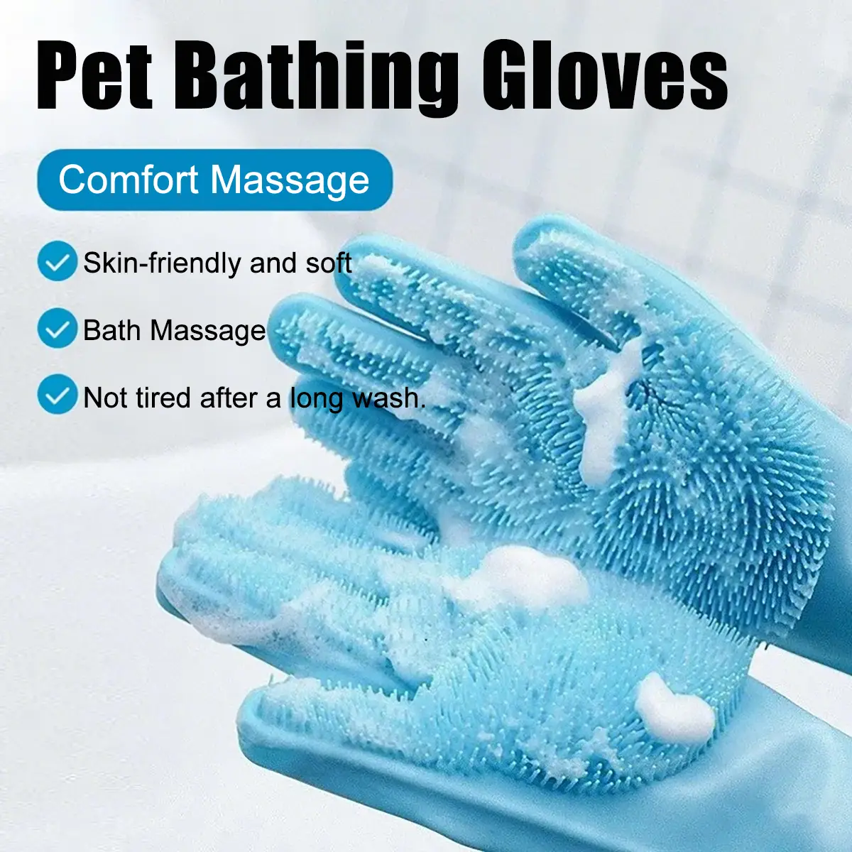 2 in 1 Pet Bath Glove, 2 Counts/set Silicone Pet BathMassage Gloves, Multi-use Pet Bath Accessories forDogs & Cats, Grooming Supplies