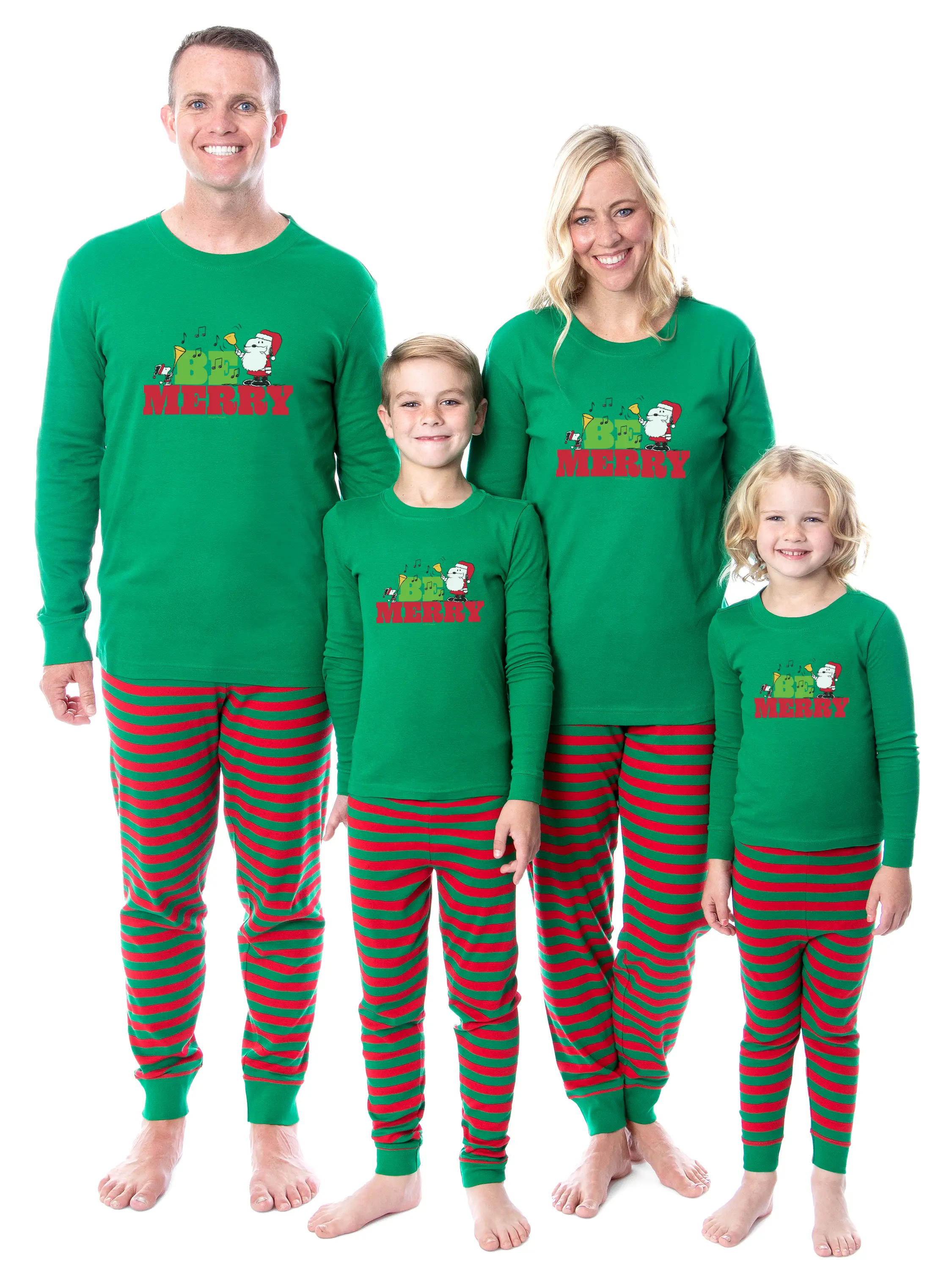 PJammy PEANUTS Men's Character-Themed Graphic Pajama Set - Tight-Fit Cotton Christmas Santa Snoopy Be Merry Matching Family Nightwear Apparel (Includes Kid Sizes)