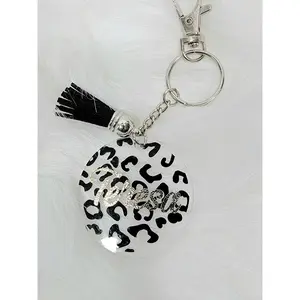 Round Acrylic Keychain - Leopard Print  with Name