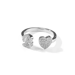 #002【26-Letter Initial Rings】Minimalist and unique 26-letter English alphabet ring, adjustable opening, light luxury niche design, high-end feel heart ring
