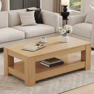 Modern Practical Natural Wood Double-Layered MDF Coffee Table, Suitable for Living Room, Bedroom