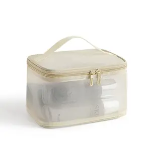 FeelinGirl Make Up Bag - Machine Washable Cosmetic Storage Container with Clear Mesh Pocket and Gold Zipper Closure