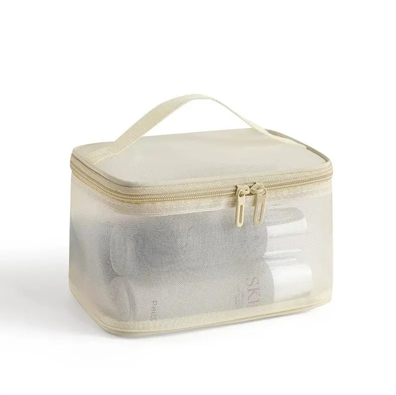 FeelinGirl Make Up Bag - Machine Washable Cosmetic Storage Container with Clear Mesh Pocket and Gold Zipper Closure