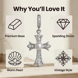 Universal Clasp Cross Pendant Natural Freshwater Pearl Necklace Minimalist Luxury Niche Style with Premium Base & Sparkling Zircon  Hip Hop Twist and Rhinestone Necklace