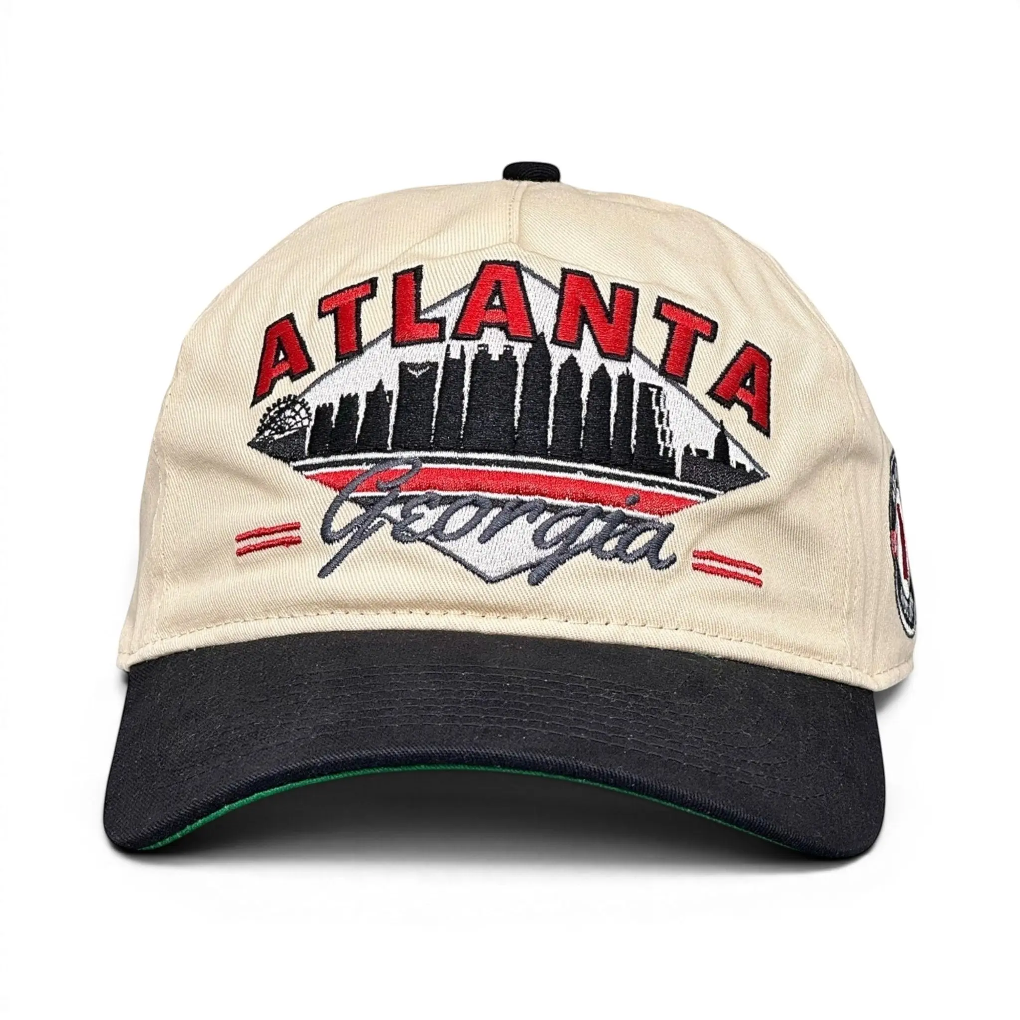 Atlanta Georgia Baseball Cap with Cityscape Design and Red Lettering