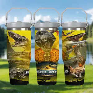 1pc 30oz Eternal Legend of the Dinosaur Era Jurassic World Stainless Steel Insulated Water Bottle with Straw, Portable Travel Cup, Vacuum Insulated Tumbler for Car Home Office, Ideal Gift, Insulated Travel Drinkware