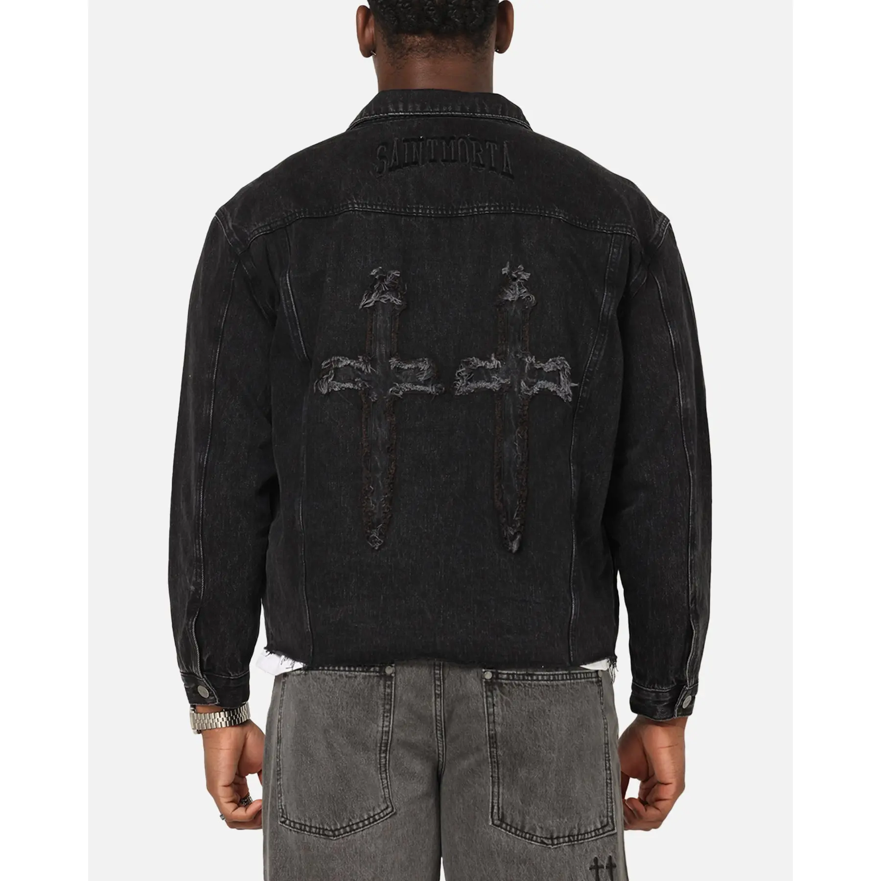 Saint Morta Daggers Cutoff Denim Jacket Vintage Black