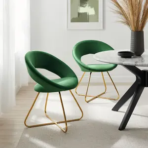 Modway Nouvelle Performance Velvet Dining Chair Set of 2 in Gold Emerald