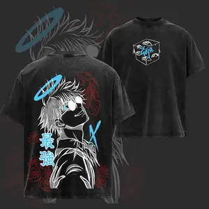Gojo Satoru Vintage Washed Oversized T-Shirt – Hooodie | Jujutsu Kaisen Anime Graphic Tee, Soft Cotton Casual Streetwear Apparel, Unisex Top, Gift for JJK Fans, Anime Aesthetic Outfit