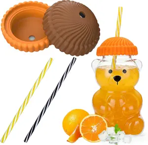 Mity Rain Straw & Lid for Starbucks Bear Cup, Glass Bear Cup Reusable Accessories Cute Decorations, Aesthetically Designed Colorful Silicone Lids (Orange & Coffee) mity rain
