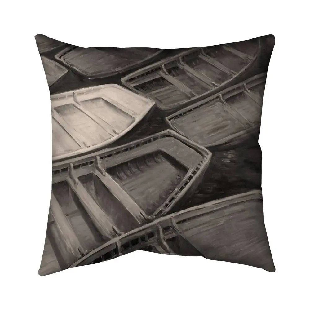 360 Stand 16x16 in. Brown Coastal Pillow - Small Canoes Sepia Print, Coastal Look, Maritime Vibe, Polyester Fill, Textile Home Decor Soft Furnishing Accessory, Coastal Standard Pillows