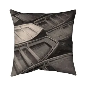 360 Stand 16x16 in. Brown UV-Protected Polyester Decorative Pillow - Sepia Tone Small Canoes Print, Indoor/Outdoor Nautical Cushion for Bedroom Coastal Home Decor (Model 5542-1616-CO69-1), Armchair
