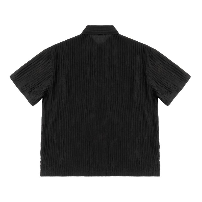 ZF - Textured Short Sleeve Button-Up Shirt - Black
