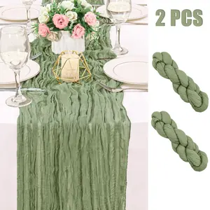 2 Pack Sage Cheesecloth Table Runner 35x120 Inch Boho Wedding Table Decor Sheer Lightweight Wrinkled Design Rustic Gauze Fabric Runners for Wedding Party Baby Shower Birthday Home Decor