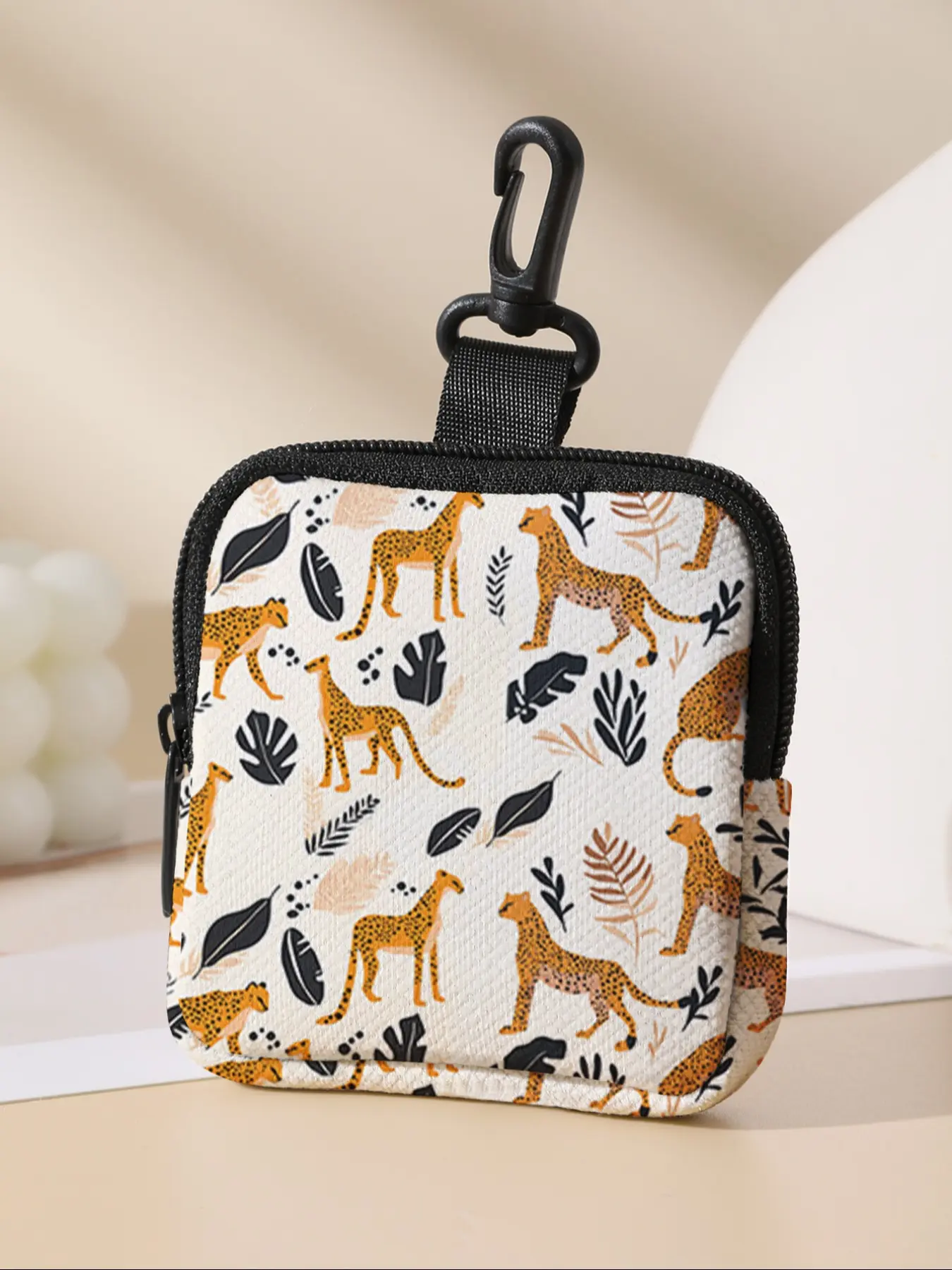 Cheetah Pattern Coin Purse, Multi-Functional Storage Bag, Durable Polyester, Digital Printing, Key Card Holder, Ideal Gift