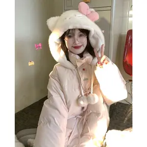 Vintage Kawaii Long Sleeve Loose Coat with Hooded Women Japanese Cute Zipper Sweatshirts Female Casual Y2k Jacket Overcoat Chic