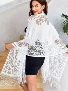 Women's Elegant Lace Hollow Scarf, Evening Dress Shawl, Special Occasion Wear, Fitted Design Ditsy Floral Pattern, All Seasons, Floral Print Scarf, Lace Sheer Shawl, Wrap Shawl