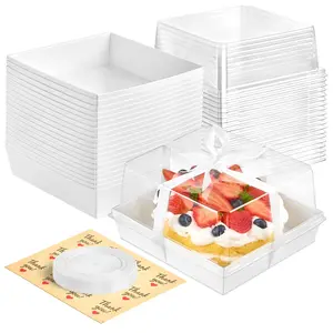 7 x 7 x 4 Inches White Paper Cake Boxes with Clear Lids, 20 Pack Square Charcuterie Boxes Disposable To Go Food Containers for 4-6 Inch Cake, Jumbo Cupcakes, Bakeries