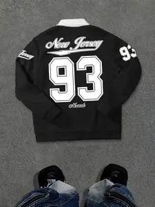 Men's Fall Winter Polo Neck Sweatshirt, Casual Outdoor Long Sleeve Fitted Pullover, Digital Print Letter Pattern, Trendy H Style