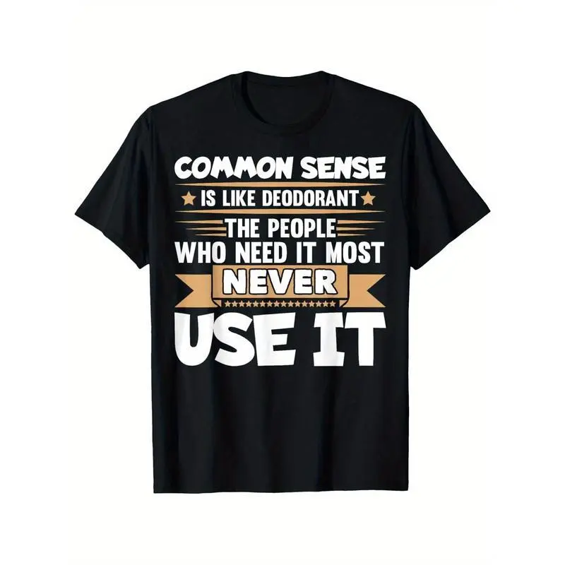 Men's "Common Sense" Funny Graphic T-Shirt | Chic Digital Print Streetwear Top in Soft 100% Cotton, Classic Fit Short Sleeve