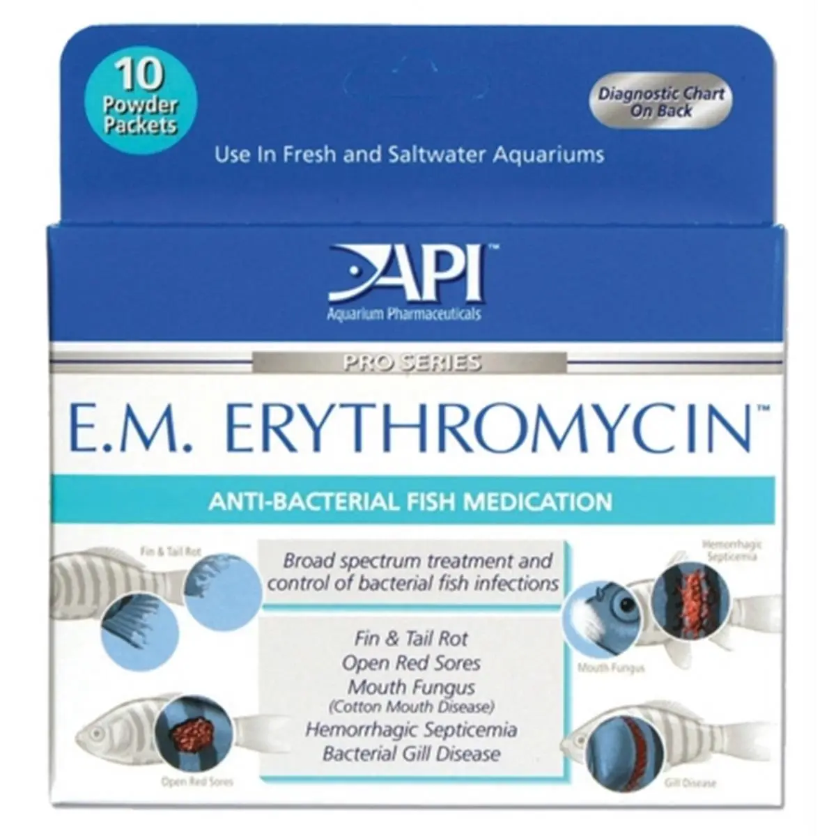 212 MAIN E.M. Erythromycin Powder - 10 Pack, 55P, Freshwater Safe Aquarium Fish Treatment for Bacteria Control and Disease Relief (Powder Form, Aquatic Use)