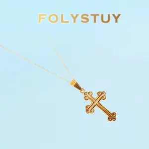 Length: 64mm; Width: 30mm [FOLYSTUY (K135)]Classic decorative cross pendant with delicate scroll edge design, suits various styles and is an exquisite accessory to express belief