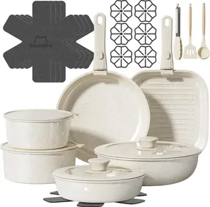 26 Pcs Pots and Pans Set Non Stick, Ceramic Cookware Set Non Toxic with Detachable Handles, Healthy Induction Cookware Oven Safe RV Kitchen Set, PFAS PFOA & PTFE Free, Cream White OzawaBear