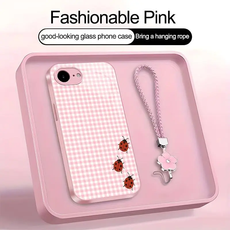 Cute Ladybug Phone Case – Polka Dot & Gingham Aesthetic Bug Art Cover for iPhone 16e | Kawaii Red Ladybird Pattern Case, Soft Girly Cottagecore Gift for Her—975