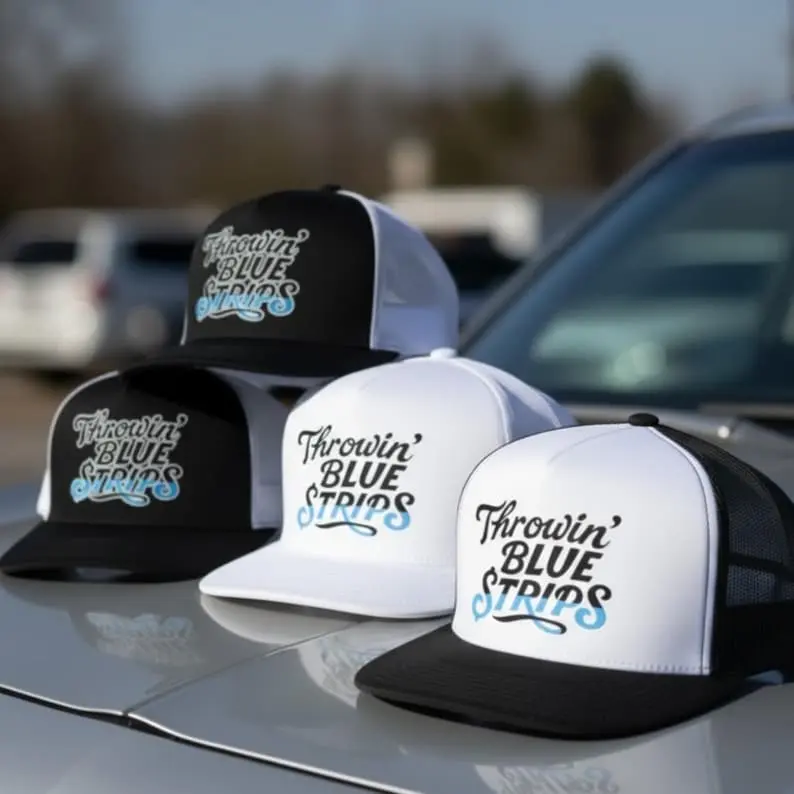 [BUY 2 FOR 1 PRICE] Throwin’ Blue Strips DTF Printed Trucker Hat