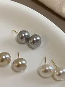 Pearl Stud Earrings for Women, Elegant Plain Design, Copper Chain Material, All Seasons Wear, Wedding Bridal Jewelry