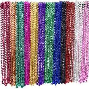 4E's Novelty Mardi Gras Beads Bulk Set – 144 Pieces, 33" 6mm Metallic in 12 Colors