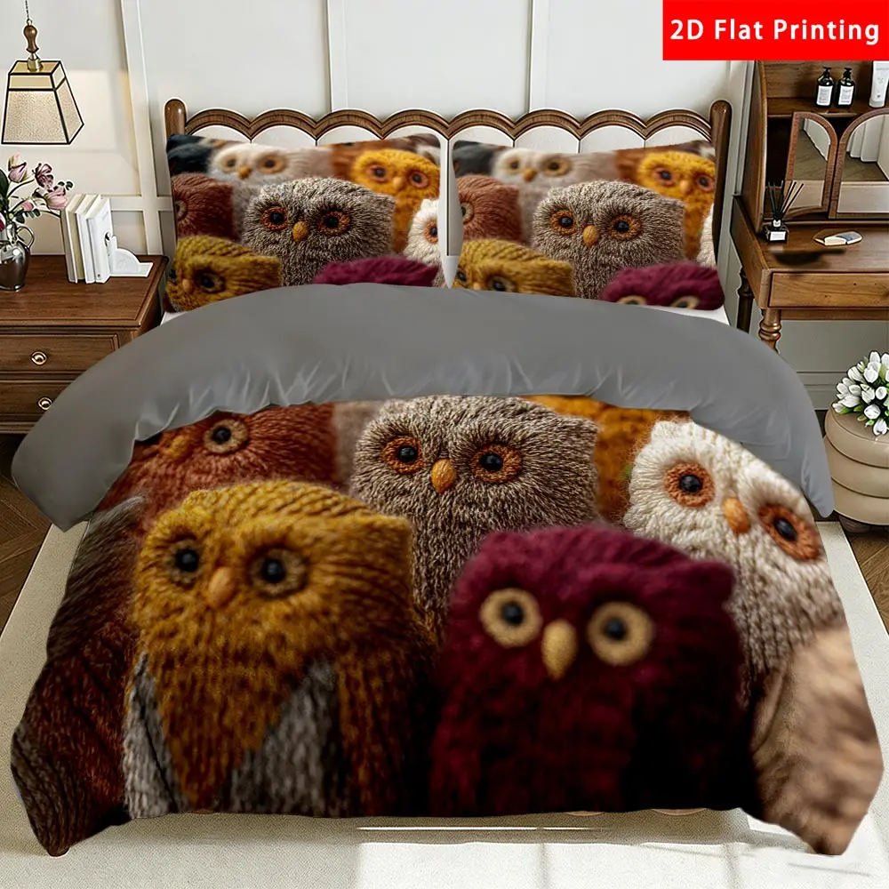 2/3 Pcs 2D Flat Adorable Owl Milk Velvet Duvet Cover Set Owl Bedding Set Quilt Cover 1 Duvet Cover + 1/2 Pillowcases Charming Owl Top Sheet Decorative Bedding Bedroom DecorThe Preferred Pick for Bedding