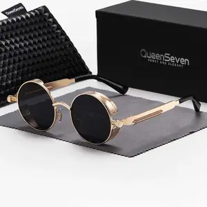 QueenSeven unisex round frame punk driving outdoor polarized sunglasses UV400