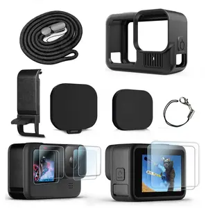 Gopro Hero13/12/11/10/9 Sports Action Camera Silicone Protective Case Set, Battery Side Cover, Lens Protector, Screen Film, Accessories Kit