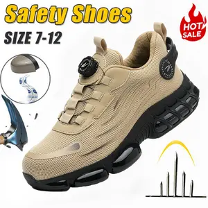 Safety Certified Men's Breathable Mesh Work Sneakers Steel Toe Anti-Slip EVA Sole Durable Comfort Fit All Seasons Casual Striped Design Elastic Closure