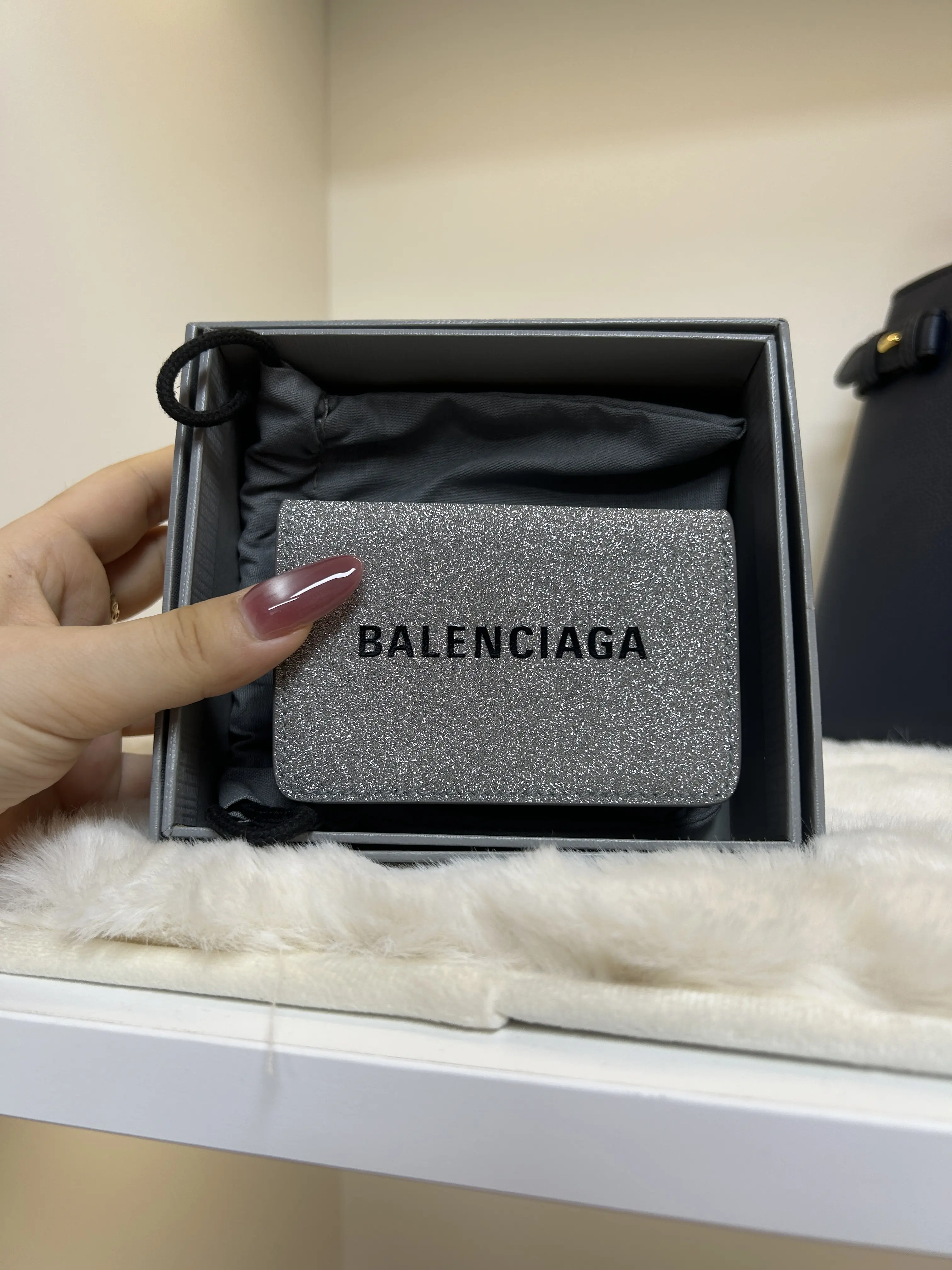 Pre-owned Balenciaga Pre Loved Authentic Grey Glitter Card Holder With Box