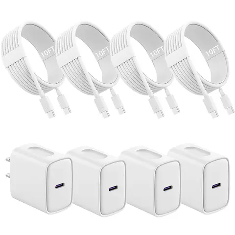 GQOHRT 4-Pack US Plug Fast USB C Charging Chargers with 6ft-10ft Type C Cables (4 Pack-6ft), 100v-240v, Multi-Device Charging Solutions for iPhone 18/17/16/15 Series, iPad Pro, AirPods, Samsung Phones, Electronic Devices - Travel Accessory