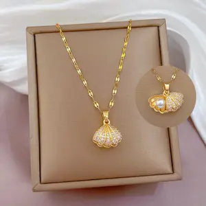 Women's Shell Pearl Pendant Necklace Minimalist Clavicle Chain Light Luxury Elegant Versatile Stylish Jewelry For Daily Wear