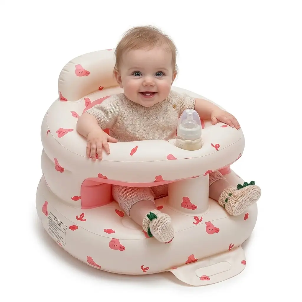 Upgrade Inflatable Baby Floor Seat with Built-in Air Pump, Surround Bumbo Design & Tray, 3-36 Months Baby Chair for Learning to Sit & Feeding, Load-Capable for Camping
